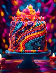 A mesmerizingly vibrant birthday cake
