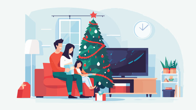 Family having movie night together vector illustrat