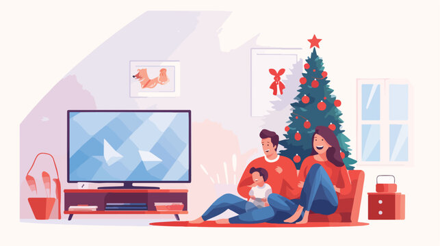 Family having movie night together vector illustrat