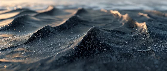 Foto op Aluminium Volcanic sand beach, close up, unique textures, soft waves, morning light © Thanthara