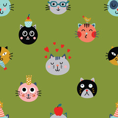 Cute seamless background with funny cats. Can be used for wallpaper, pattern fills, web page background,textile, postcards. - 783060541
