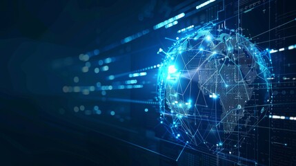 Obraz premium Digital globe global network connectivity, data transfer for cyber tech and telecommunication