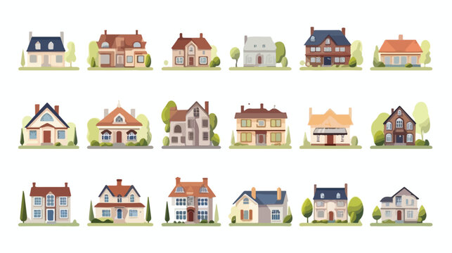 Family houses set. Suburban and country buildings a