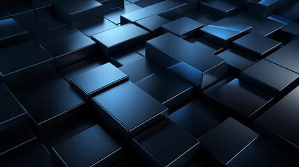 Abstract Blue 3D Cubes Background in Dark Hues
