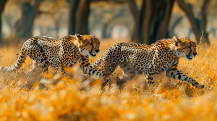 Two cheetah running grasses - 783061314