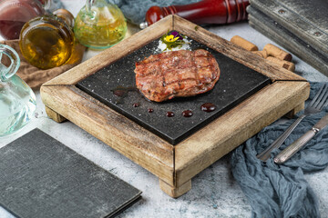 Chicago-style steak: A hearty and flavorful steak dish cooked using the Chicago method, often grilled or pan-seared to perfection, offering a juicy and savory dining experience.