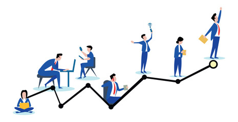 Financial success of the team of top managers, friendly staff - Vector illustration