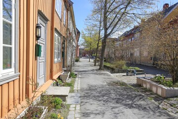  Old town street in Trondheim city at spring mood - 783061754