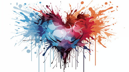 Colorful Watercolor Splash Heart on Black Background