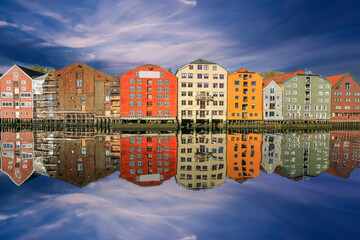 River Nidelva and historical timber buildings in Trondheim