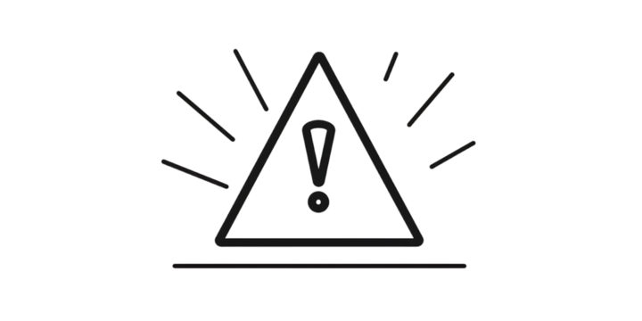 A simple vector line drawing of an exclamation mark inside a triangle, with a white background, in the style of a logo - Powered by Adobe