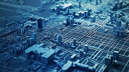 Urban planning blueprint  residential, commercial, industrial zones, transport routes, green spaces