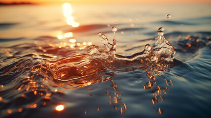 Sunset Light Reflecting on Dynamic Water Splash