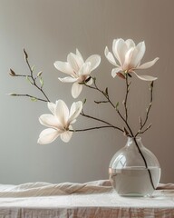 magnolia in vase on wall background