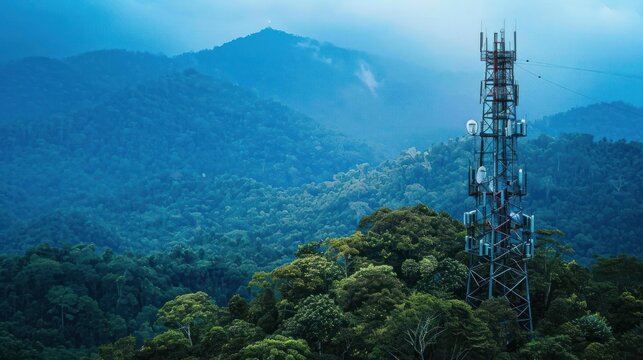 telco tower in the middle of forest in borneo AI generated