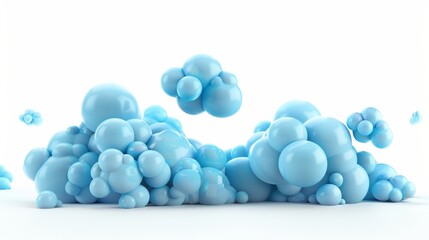 Cute funny claymotion style blue clouds isolated on white background, style 3D