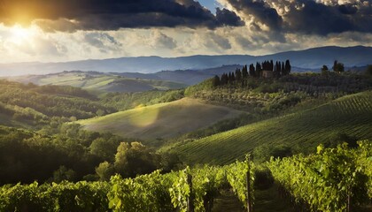 view of vineyards in the tuscan valley