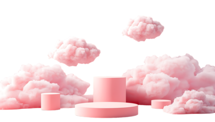 A pink pedestal surrounded by cotton candy clouds.