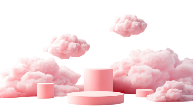 A pink pedestal surrounded by cotton candy clouds.