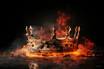 Symbolic burning of royal crowns in medieval empire king, queen, prince, princess, knight dynamics - obrazy, fototapety, plakaty