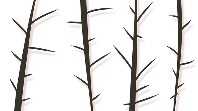 Prickly vertical branches or stems change on the screen.