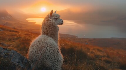 Fototapeta premium alpaca in the mountains