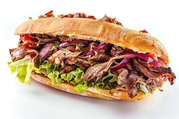 Colorful doner kebab sandwich isolated on white background