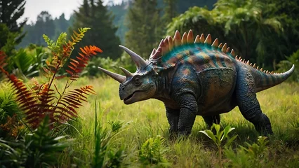 Foto op Plexiglas Triceratops Dinosaur in the forest with ferns © ASGraphics