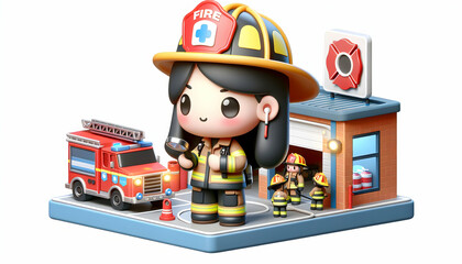 3D Icon: Fire Station Daily Life - Firefighters on Standby in Candid Daily Environment - Isolated White Background