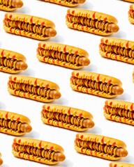 hot dog on a white background with different toppings