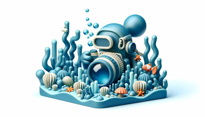 Underwater Photographer Exploring the Mysteries of the Deep Sea in Candid Daily Work Environment - 3D Icon