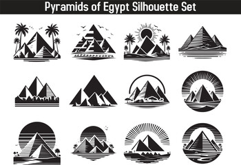 Pyramids of Egypt Silhouette Vector Illustration Set