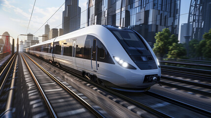 Naklejka premium The train is accelerating along the tracks. with the lights from the train reflecting off the platform The concept of movement and excitement as the train passes through the station.