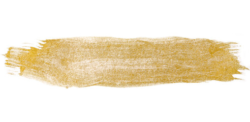 Golden glitter brush stroke paint watercolor isolated on a transparent background. Color bubble.