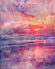 Vintage Beach Sunset Background in Distressed Grunge Style for Scrapbooking & Journaling