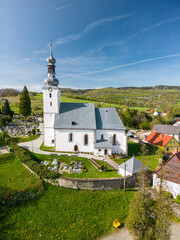 White Gothic church in the village of Dziwiszów in the Kaczawskie Mountains, Poland