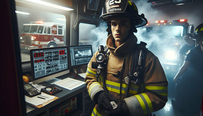 Firefighter Emergency: Responding with Urgency in Candid Daily Work Environment - obrazy, fototapety, plakaty