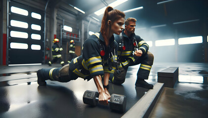Firefighter Endurance: Realistic Physical Training in Candid Daily Work Environment - obrazy, fototapety, plakaty