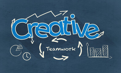 Teamwork, business and creative text or illustration for workflow stats, growth and productivity...