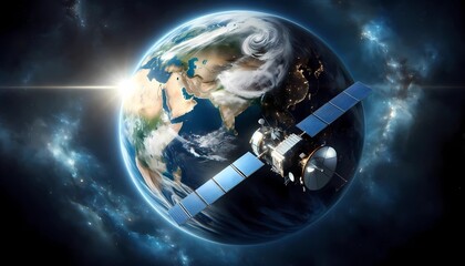 satellite orbiting Earth concept of global  telecommunication and advanced space technology