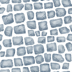Seamless pattern of street paving stones. Watercolor illustration .Gray cobblestone pavement on white background.Hand-painted stone texture.For backgrounds, wallpapers, textile, covers and packaging.
