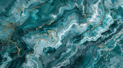 Ocean-inspired teal marble with silver and azure veins swirling together in a detailed texture. 