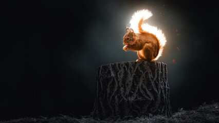 burning squirrel in the dark background