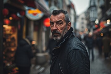 Portrait of a bearded old man in the streets of Paris.