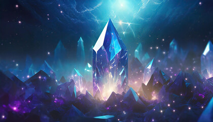 Beautiful glowing crystals. Magical power. Mineral beauty. Dark backdrop.