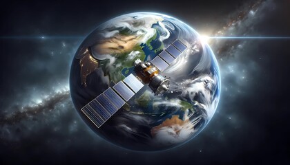 satellite orbiting Earth concept of global  telecommunication and advanced space technology