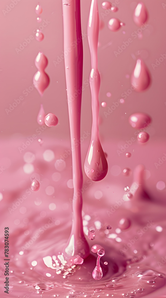 Wall mural Close up of pink liquid drop merging into water pool - Wall murals