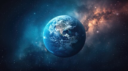 Naklejka premium Celestial Beauty: Earth from Space with Starry Surroundings