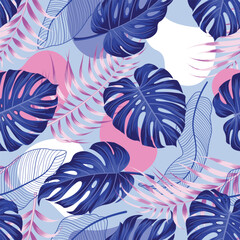 Abstract Floral seamless pattern with leaves. tropical background