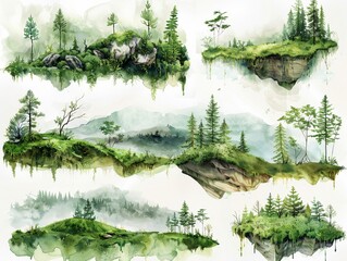 Soft patches of watercolor moss, giving a textural element to designs in the style of minimal watercolor clipart on white background